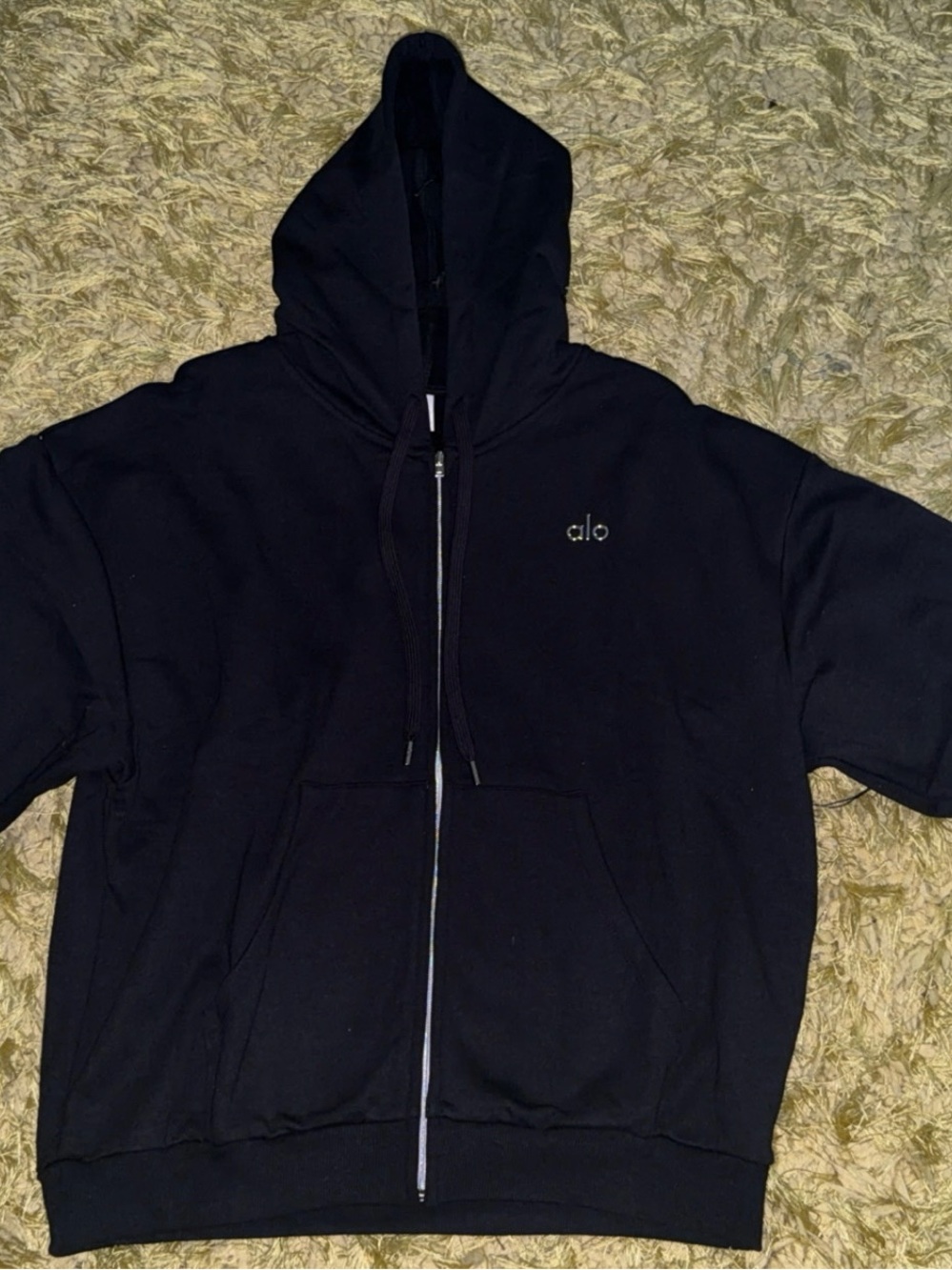 ALO Yoga Black Zip Hoodie with Silver Zipper